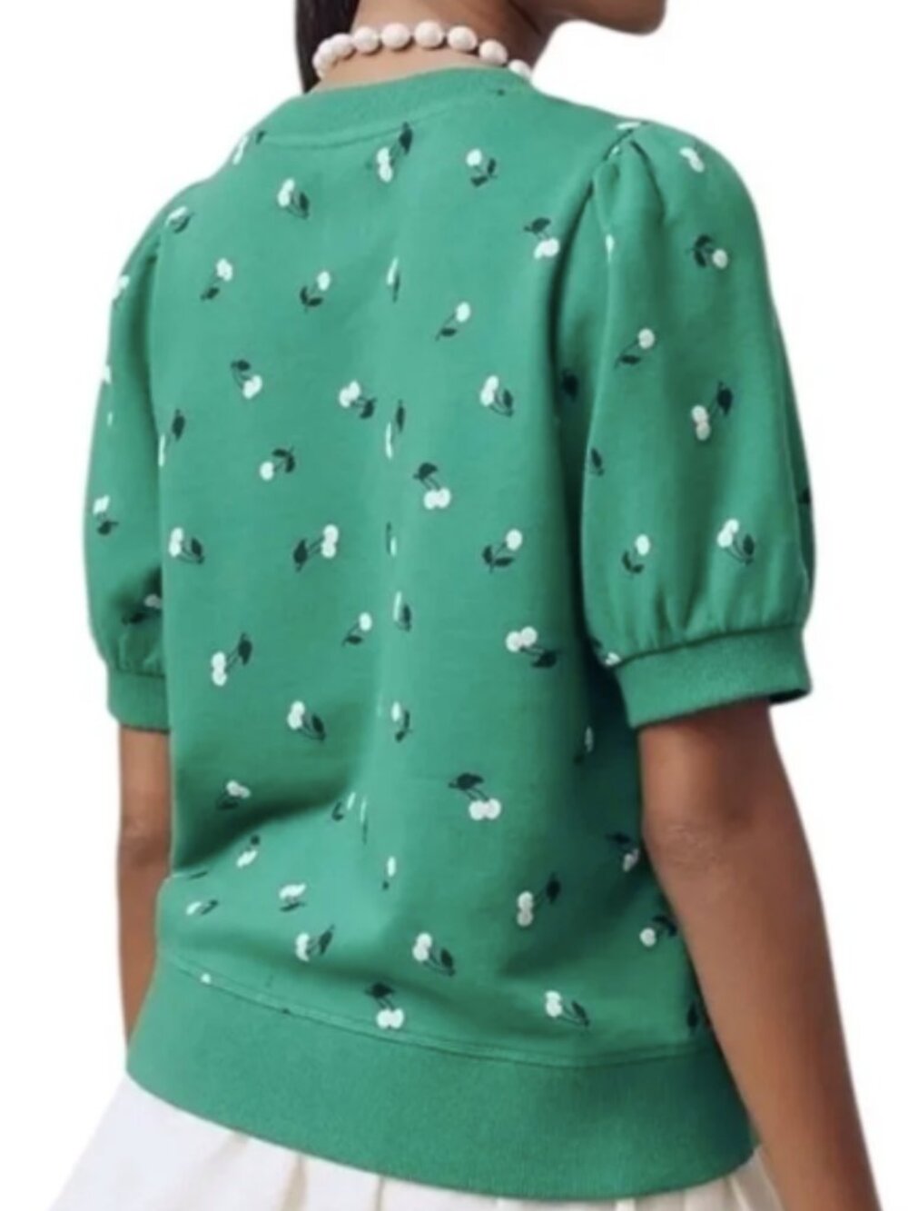 Anthropologie Maeve Puff-Sleeve Sweatshirt Tee Size M Green Cherry NWoT - Picture 4 of 4